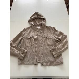 Nicole Miller New York Women's Large Pocket Hooded Linen Blend Button Jacket Tan